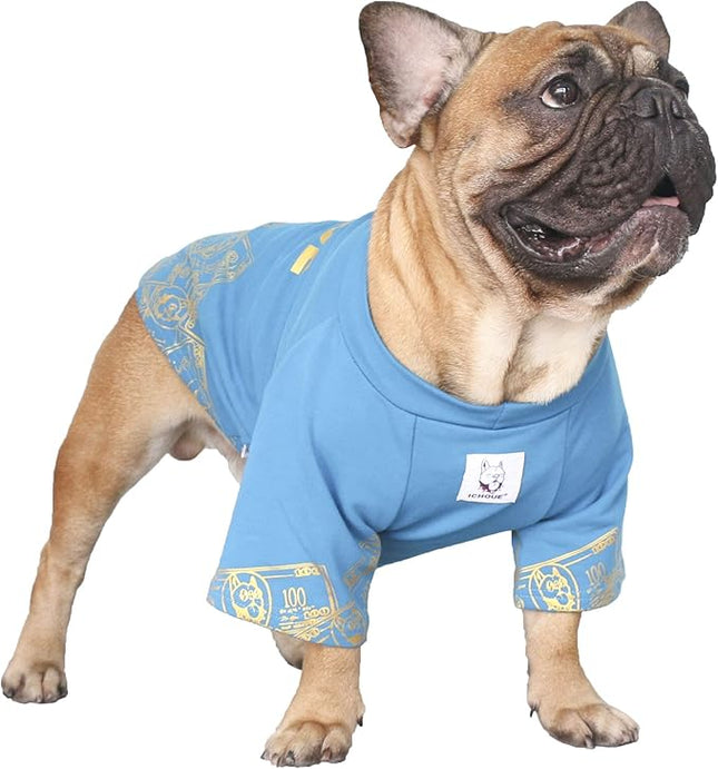 iChoue Corgi Shiba Inu T Shirts Clothes for Medium Dogs Large French Bulldog Frenchie Pug English Pitbull Boston Terrier - Blue Money, L Plus