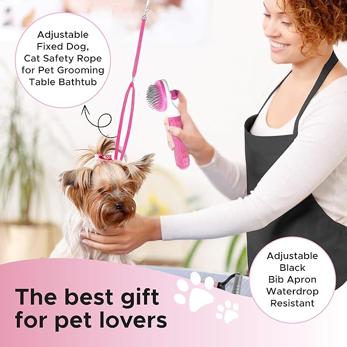 Cat and Dog Brushes for Grooming – Pet Grooming Kit with Brushes – At-Home Grooming Supplies with Dematting Comb, Slicker Brush, Dog Bath Brush (Pink)