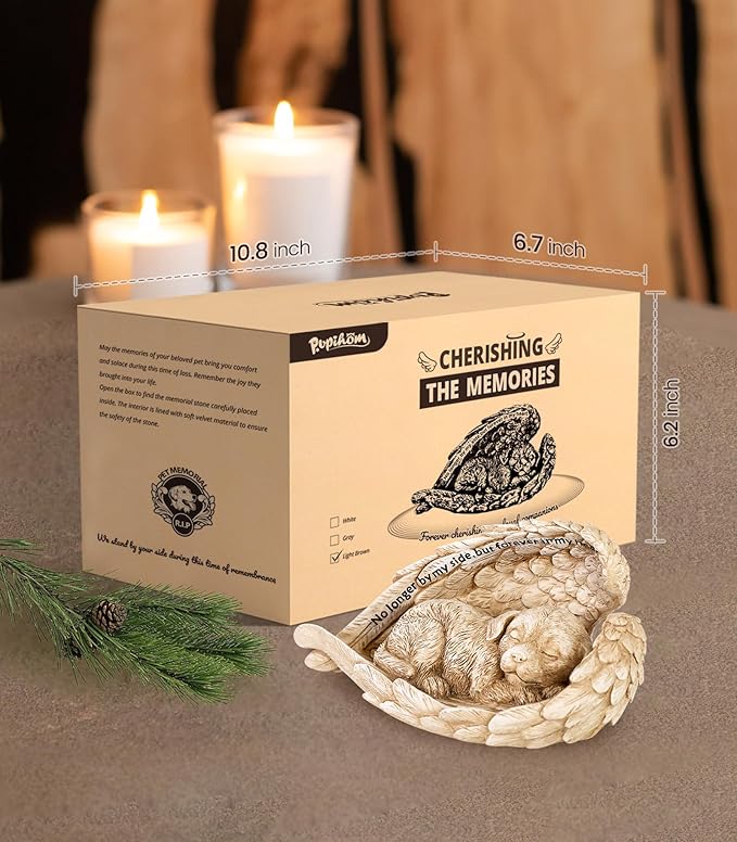 Dog Memorial Stone for Outdoor, Pet Memorial Stones for Dogs with Personalized Engraving, Weather-Resistant Garden Stone for Pet Cemetery, Backyard & Memorial Garden to Honor Pets(Light Brown)