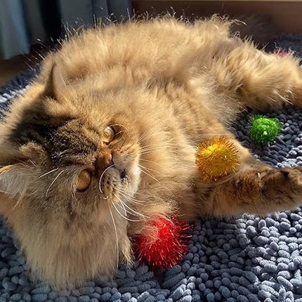 50PCS 1.5 INCH Sparkly Cat Toys Extra Large Cat's Favorite Chase Glitter Ball Toy Sparkle Pom Pom Balls