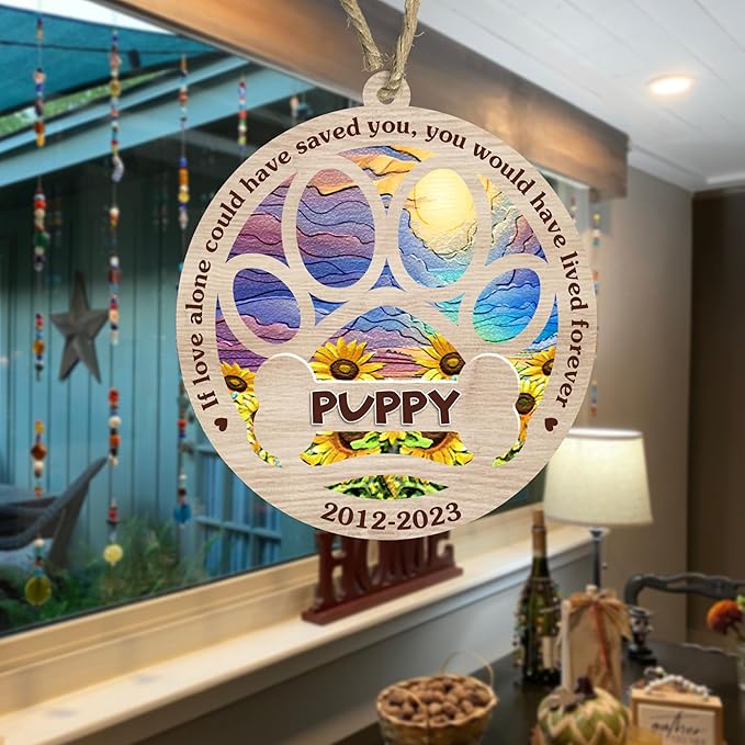 BSQUIELE Personalized Suncatcher Ornaments, Memorial Gifts for Loss of Dog, Custom Dog Ornament with Name, Dog Memorial Suncatcher, Sympathy Gift for Dog Lover, Xmas Ornament, Xmas Tree Decoration V2