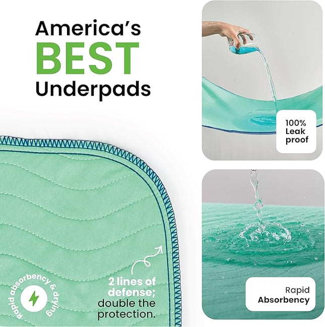 IMPROVIA® Washable Underpads, 34" x 36" (Pack of 10) - Heavy Absorbency Reusable Bedwetting Incontinence Pads for Kids, Adults, Elderly, and Pets Waterproof Protective Pad for Bed, Couch, Sofa, Floor