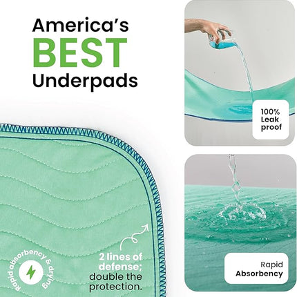 IMPROVIA® Washable Underpads, 34" x 36" (Pack of 2) - Heavy Absorbency Reusable Bedwetting Incontinence Pads for Kids, Adults, Elderly, and Pets - Waterproof Protective Pad for Bed, Couch, Sofa, Floor