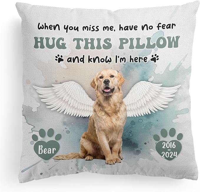 Personalized Pet Memorial Throw Pillow with Photo, Dog Memorial Gifts for Loss of Dog, Pet Memories Gifts for Dogs, Dog Memorial Pillow Pet Loss Sympathy Gift Dog Bereavement Gifts Cat Loss, Dog Loss