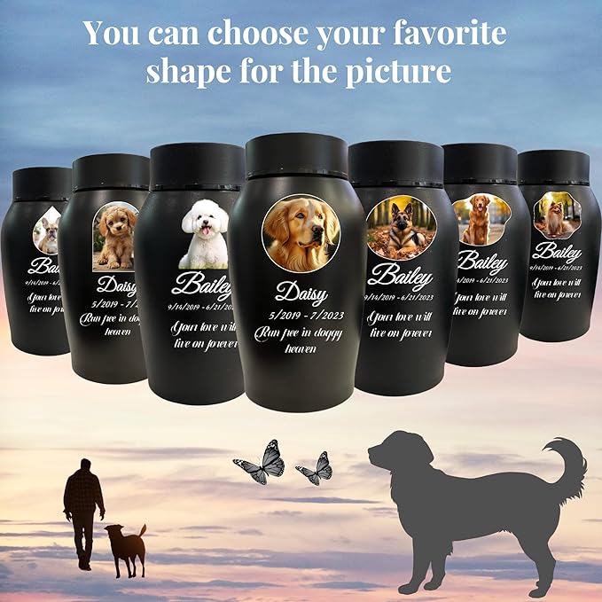 Personalized Dog Urn, Stainless Steel Cremation urns for Pets Ashes, Custom Photo Pet Memorials Pet Urn, CremationUrn for Pet Ashes(Drop Shape)
