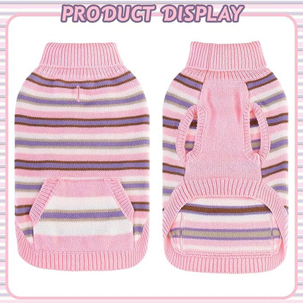 BINGPET Turtleneck Dog Sweater for Small Medium Large Dogs Boy or Girl,Warm Knitted Pullover Pet Sweaters,Colorful Striped Puppy Sweater with Cute Pocket,Great Gift for Pet in New Year(Pink,XS)