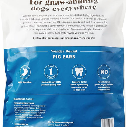 Amazon Brand - Wonder Bound Whole Pig Ears, Single Ingredient, Highly Digestible, Dog Treats for Puppy and Large/Medium Dogs, Pork, 18 count, 12.7 ounce (Pack of 1)