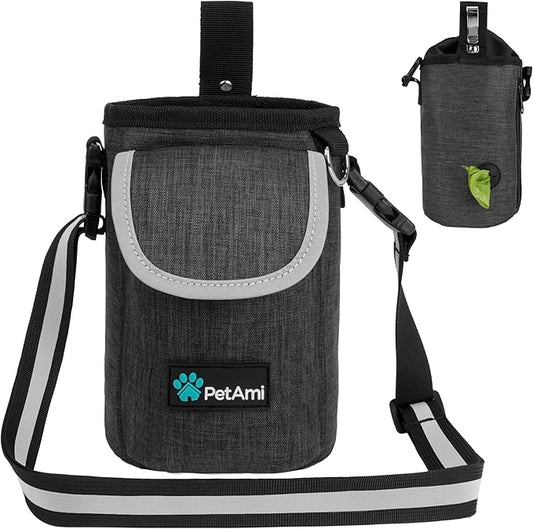 PetAmi Dog Treat Pouch, Large Pet Training Treat Pouch with Pocket, Dog Trainer Essentials Supply Holder with Poop Bag Dispenser, Training Bag for Kibbles Toys, 3 Ways to Wear (Charcoal)