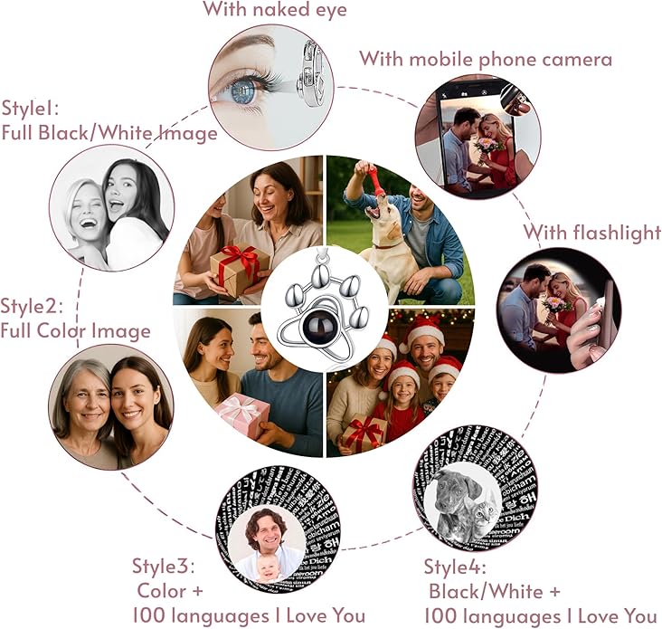 925 Sterling Silver Paw Print Necklace with Picture Inside–Personalized Memorial Necklace, Custom Photo Jewelry with Gift Box, Pet Jewelry Keepsake