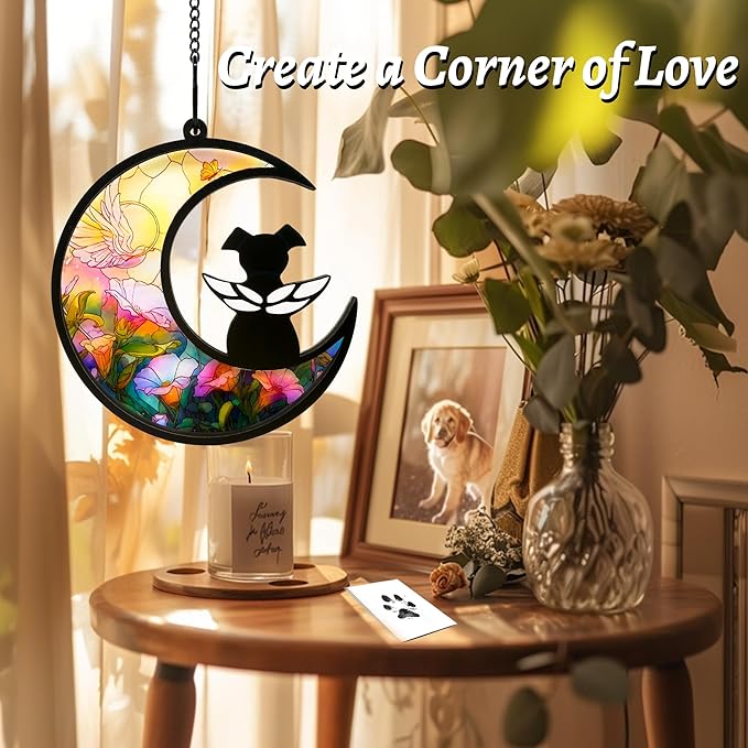 Dog Memorial Gift for Loss of Dog – DIY Angel Memorial Suncatcher & Paw Print Kit for Dogs with Sympathy Card | Pet Memorial Keepsake(Angel Garden)