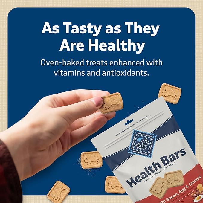 Blue Buffalo Health Bars Natural Crunchy Dog Treats TOGO Mini Biscuits Bacon Egg & Cheese