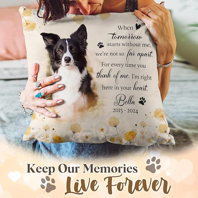 Personalized Pet Memorial Pillow with Photo, Dog Memorial Gifts for Loss of Dog, Pet Loss Gifts Dog, in Memory of Dog Gifts, Loss of Dog Sympathy Gift, Dog Passing Away Gifts Personalized