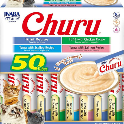 INABA Churu Cat Treats, Grain-Free, Creamy Purée Cat Treat/Topper, Tuna Variety