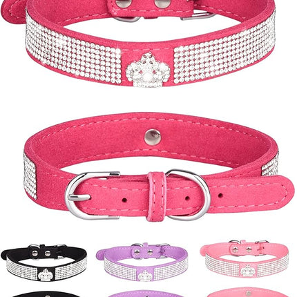Dog Collar for Small Dogs, Adjustable Leather Suede Bling Dog Collars，Pink Dog Collar Cat Collar, Rhinestone Dog Collar (XS, Rose red3)