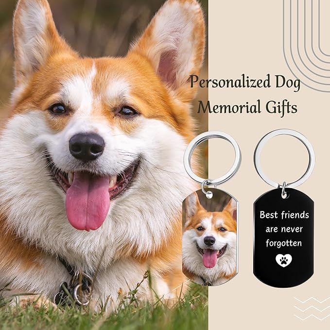 Personalized Pet Memorial Photo Keychain,Custom DogCat Remembrance Keychains with Picture Text,Loss of Pet Sympathy Key Chain
