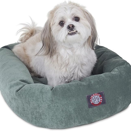 Majestic Pet 24 Inch Micro Velvet Calming Dog Bed Washable – Cozy Soft Round Dog Bed with Spine for Head Support - Fluffy Donut Puppy Mat 24x19x7 (inch) Small – Azure (2025)