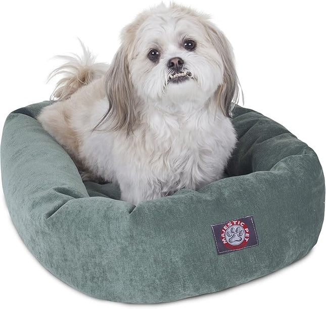 Majestic Pet 24 Inch Micro Velvet Calming Dog Bed Washable – Cozy Soft Round Dog Bed with Spine for Head Support - Fluffy Donut Puppy Mat 24x19x7 (inch) Small – Azure (2025)