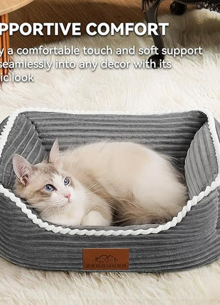 Cat Dog Bed for Pets, Rectangle Pet Bed Gift for Puppy and Kitten, Machine Washable Calming Fluffy Pet Couch Sofa for Indoor Outdoor, Portable Soft Cat Bed with Non-Slip Bottom (Small, Grey)