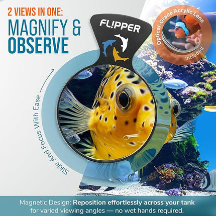 Flipper DeepSee 5" Magnetic Aquarium Viewer – Optical-Grade Magnifying Lens for Glass & Acrylic Tanks up to 5/8" Thick – Hands-Free Underwater Viewing for Fish, Corals & Aquarium Photography – Black