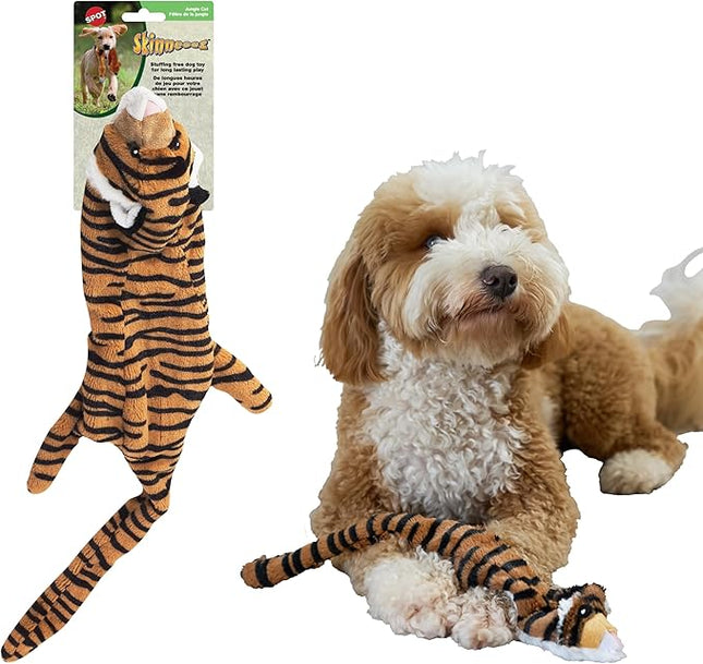 SPOT Skinneeez Jungle Cat 14 Inch Stuffing-Free Plush Squeaky Dog Toy – Soft Interactive Chew Toy for Small and Medium Dogs – Mess-Free Play for Light & Moderate Chewers