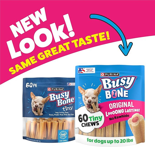 Purina Busy Bone Adult Toy Breed Dog Chew Bone Treats, Tiny - 60 ct. Pouch
