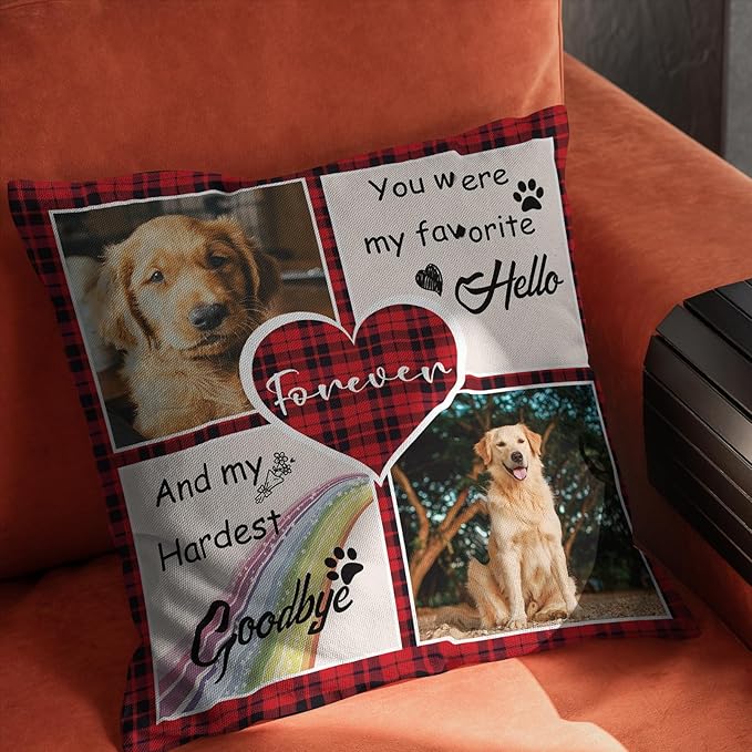 Custom Pet Memorial Throw Pillow with Photo, Personalized Sympathy Gifts for Dog Cat Loss, Pet Memorial Gifts for Pet Loss, Birthday, Christmas, (16x16 Inch)