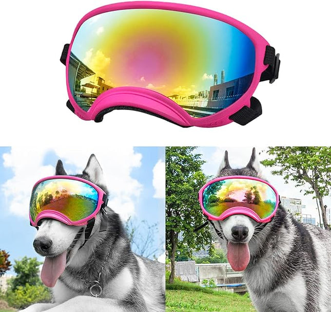 Large Dog Sunglasses, Dog Goggles Large Breed and Medium, UV Protection, Windproof, Dustproof and Snowproof. Shatterproof Lens, Adjustable Strap