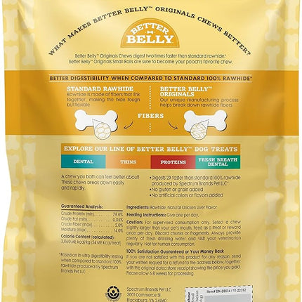 Better Belly Originals Natural Chicken Liver Flavor Small Rolls 20 Count, Highly Digestible Rawhide