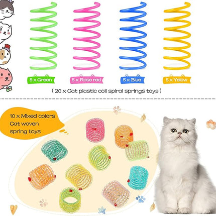 Sumind 30 Pieces Cat Springs Spiral Kitten Springs Interactive Cat Toys Pet Plastic Coil Spiral for Kitten Bouncing Play Training, 2 Styles