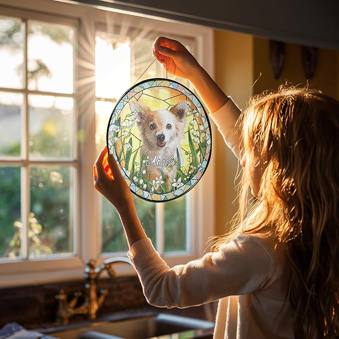 Lovely POD Personalized Pet Memorial Gifts for Dogs with Photo, Custom Dog Breeds Suncatcher, Loss of Fur Sympathy Gift, Pet Lovers Memorial Gift, Home Decor, Memorial Passing Away Gifts