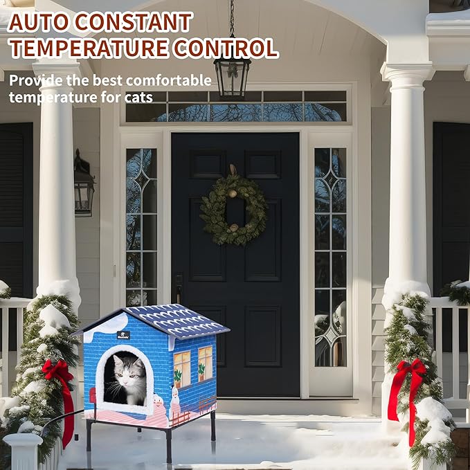 MARUNDA Heated Cat Houses for Outdoor Cats in Winter, Heated cat House for Indoor and Kitty Shelter for Your Pet to Stay Warm and Cozy,Easy to Assemble. (Light Blue, Small)