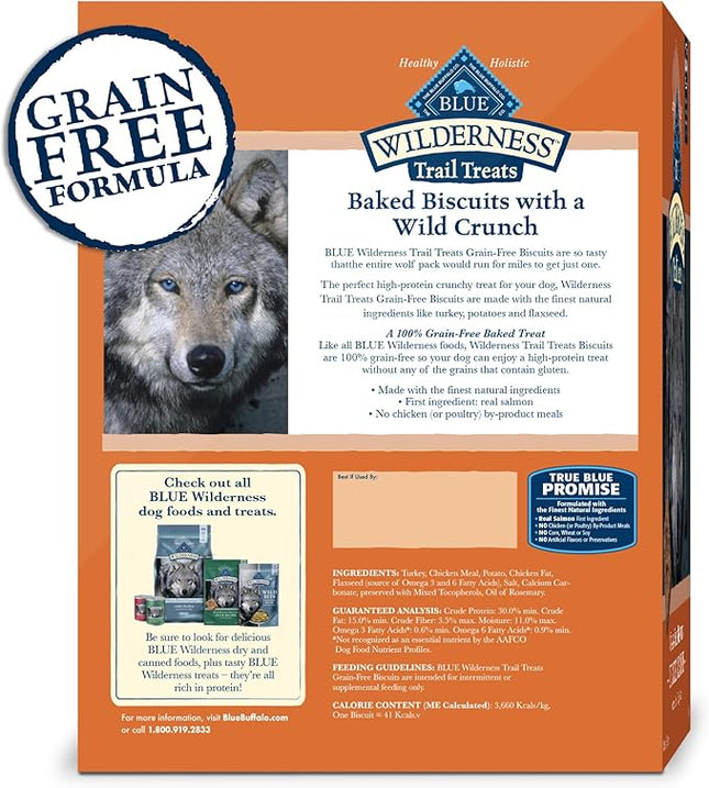 Blue Buffalo Wilderness Trail Treats Crunchy Dog Biscuits Grain-Free and High-Protein Dog Treats, Turkey Recipe 36-oz Box
