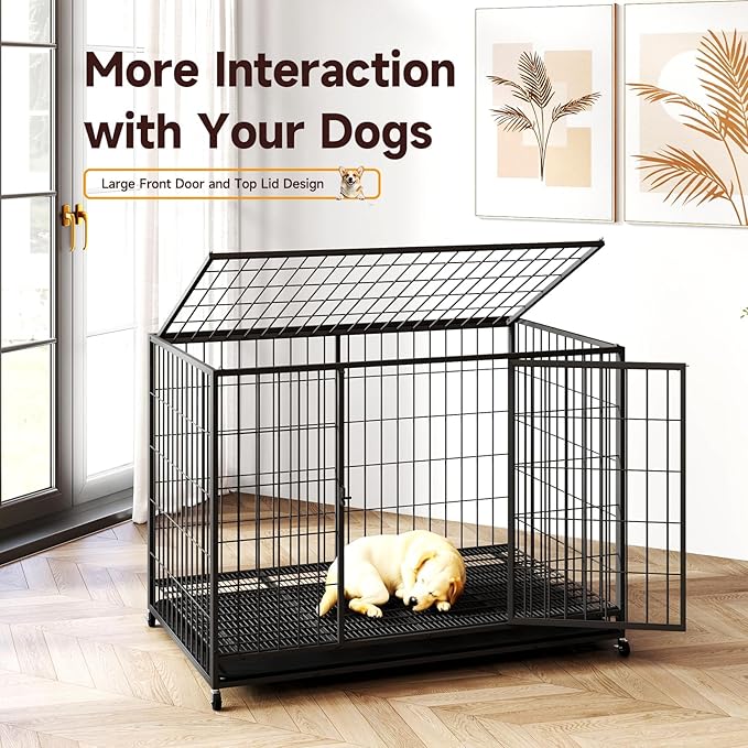 38 Inch Dog Crates for Meidum Small Dogs,Metal Wire Cages Dog Kennels Pet Cage with Double-Door,Removable Tray,for Small Medium Dogs