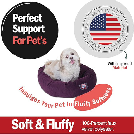Majestic Pet 24 Inch Micro Velvet Calming Dog Bed Washable – Cozy Soft Round Dog Bed with Spine for Head Support - Fluffy Donut Puppy Mat 24x19x7 (inch) Small – Aubergine
