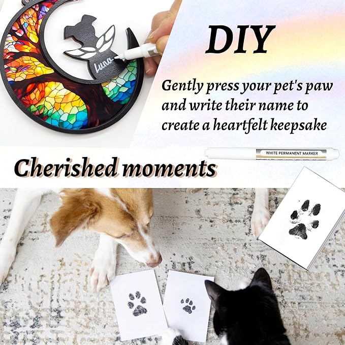 Dog Memorial Gift for Loss of Dog – DIY Angel Memorial Suncatcher & Paw Print Kit for Dogs with Sympathy Card | Pet Memorial Keepsake(Rainbow Bridge)