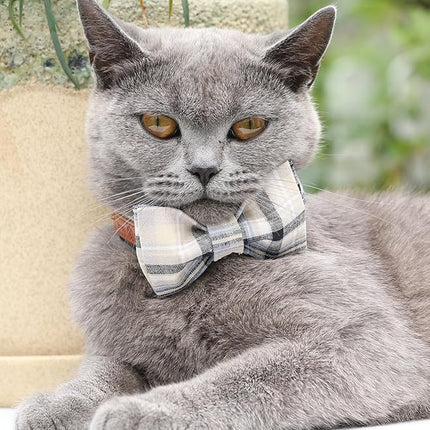 Lionet Paws Dog and Cat Collar with Bowtie Grid Collar Plastic Buckle Light Adjustable Collars for Small Medium Large Dogs