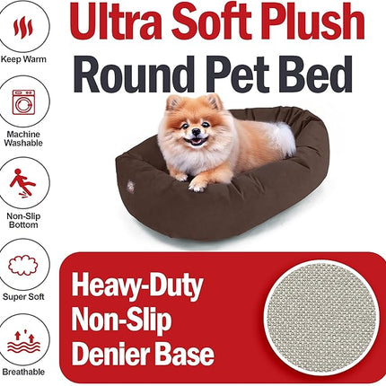 Majestic Pet 24 Inch Suede Calming Dog Bed Washable 24x19x7 (Inch) – Cozy Soft Round Donut Dog Bed with Spine Support for Dogs to Rest Their Head - Pet Bed Small – Chocolate (2025)