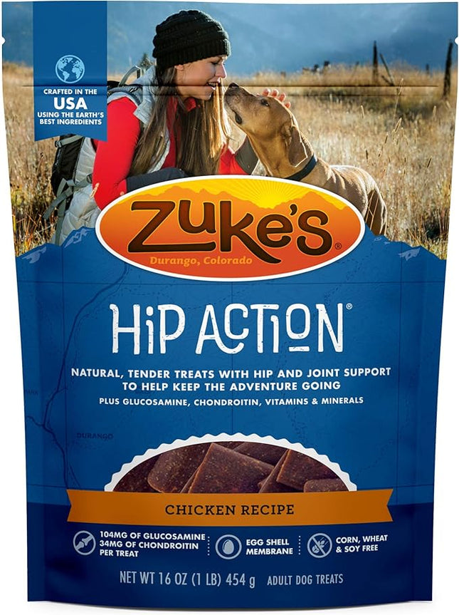 Zuke’s Hip Action, Hip And Joint Support Treats, Soft And Chewy Natural Dog Chicken Treats, Chicken Recipe - 16.0 OZ Bag