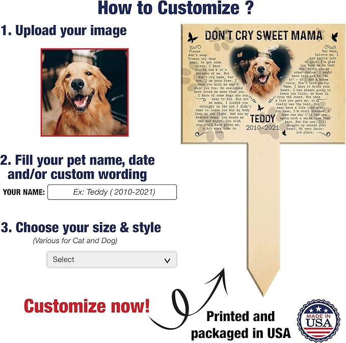 Personalized Pet Memorial Garden Stake Animal Cross Stake Pet Cemetery Memorial Gifts for Friends Christmas Remembrance Gifts Custom Plaque for Someone Who Lost Grief Funeral Loss