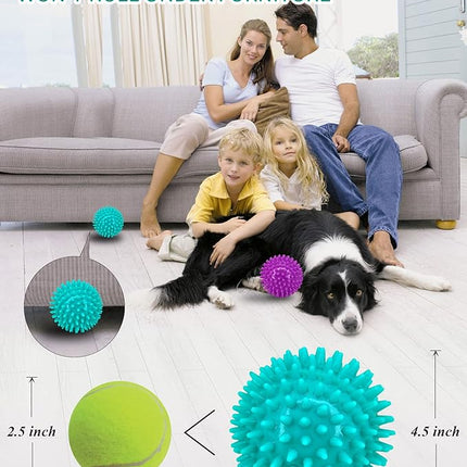2 Pack 4.5” Heavy Duty Squeaky Dog Ball for Medium Large Dogs, Spikey Dog Ball Toys for Clean Teeth and Training, Large Dog Toys for Aggressive Chewers…