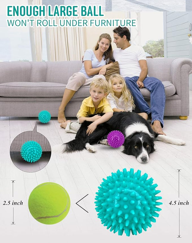 2 Pack 4.5” Heavy Duty Squeaky Dog Ball for Medium Large Dogs, Spikey Dog Ball Toys for Clean Teeth and Training, Large Dog Toys for Aggressive Chewers…