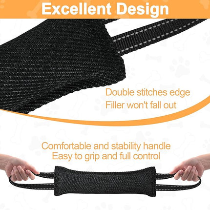 Dog Tug Toy Dog Bite Pillow Pull Toy with 2 Strong Handles Perfect for Tug of War, Puppy Interactive Play, Tear Resistant Bite Training Toys for Small Medium Large Dogs (Dark Black-Line)