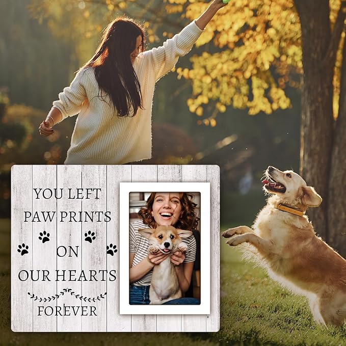 Dog Memorial Picture Frame - Pet Memorial Gifts For Loss Of Dog Sympathy Gift, Remembrance Gift - 4x6 Picture Frame With Paw Prints