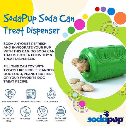 SodaPup Soda Can – Durable Dog Treat Dispenser & Chew Toy Made in USA from Non-Toxic, Pet Safe, Food Safe Natural Rubber Material for Mental Stimulation, Problem Chewing, Calming Nerves, & More