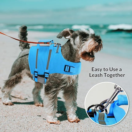 Queenmore Dog Life Jacket, XL Dog Life Vest,High Floating Pet Life Vest for Swimming,Lightweight Adjustable Puppy Life Preserver for Boating,Dog Water Vest with Back Zip,Rescue Handle,Hook (Blue XL)