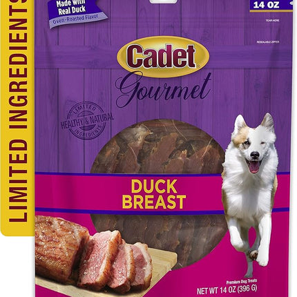 Cadet Gourmet Duck Breast Jerky Dog Treats, Healthy, Long-Lasting High-Protein Training Treats for Small & Large Dogs, 14 oz.