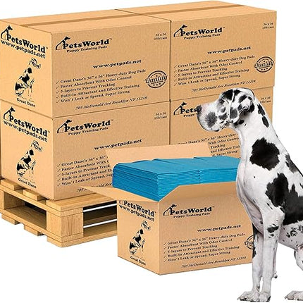 PETSWORLD Giant Dog Potty Pads, Odor-Eliminating, 36" x 36", Ultra Absorbent 5-Layer Leak-Proof Training Pads for Dogs & Cats (36x36, 2400 Count)