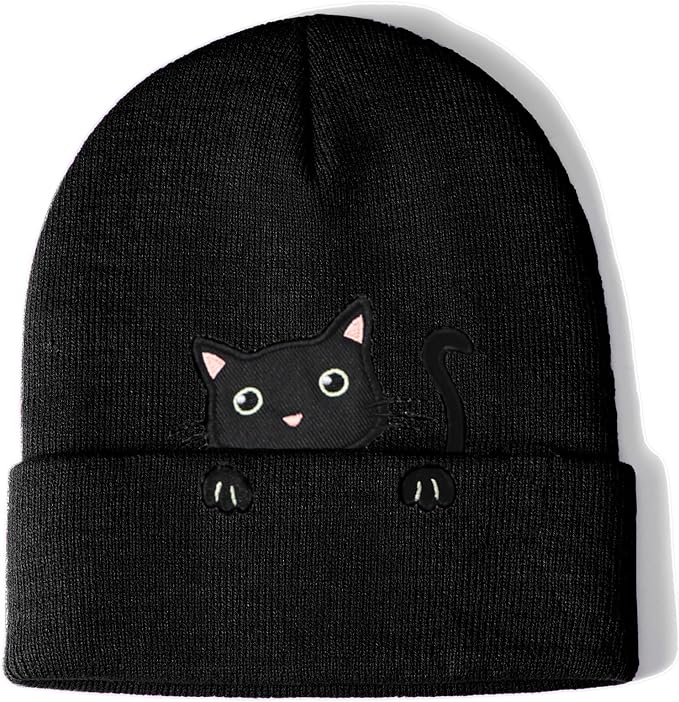 Women’s Cat Beanie Cute Cat Lover Gifts Animal Knitted Hats Christmas Stocking Stuffers for Women Girls