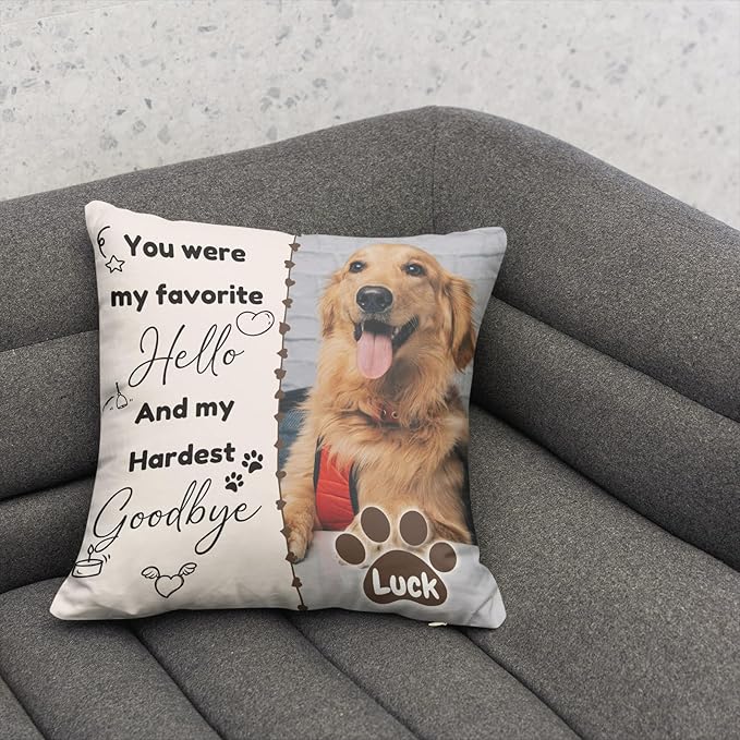 Custom Pet Memorial Throw Pillow with Photo, Personalized Sympathy Gifts for Dog Cat Loss, Pet Memorial Gifts for Pet Loss, Birthday, Christmas, (16x16 Inch)
