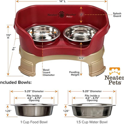 Neater Feeder Deluxe Mess Proof Cat Bowls Elevated for All Breeds – Made in USA – No Spill Raised Cat Bowls for Indoor Cats w/Leg Extensions – Stainless Steel Cat Food and Water Bowl Set - Red